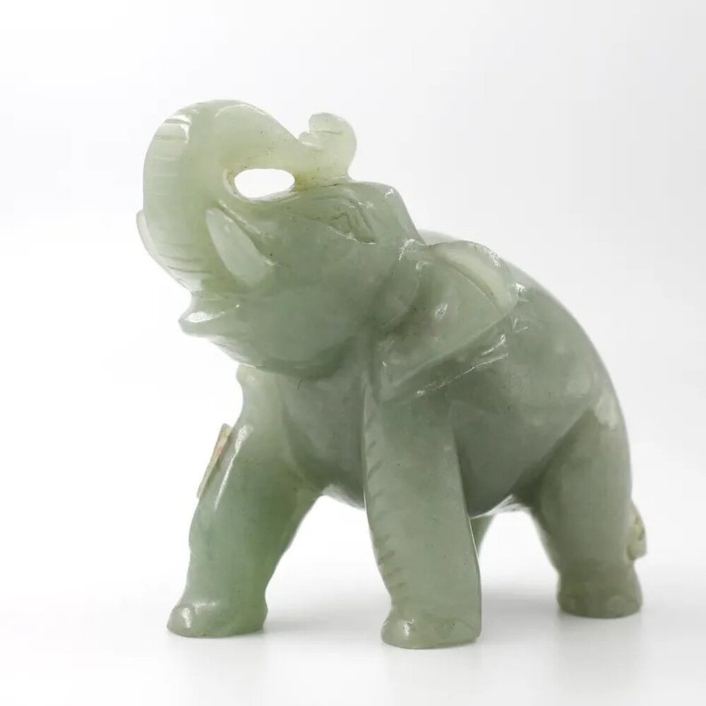 Hand-Carved Green Jade Elephant Figurine Lucky Home Decor